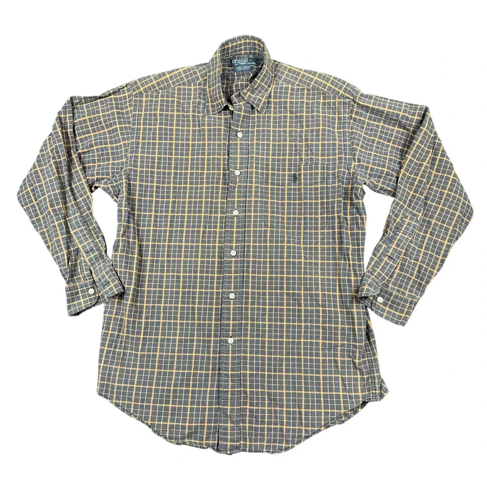 Polo Ralph Lauren Lowell Sport Plaid Button Up Shirt Navy Orange Cotton Mens S